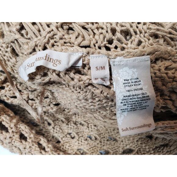 Soft Surroundings Womens Small GALICIA OPEN Knit CROCHET Brown TASSELS Sweater - Picture 7 of 11